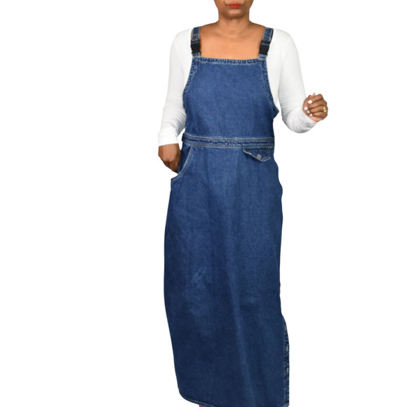 Vintage JLNY Bib Overalls Dress Denim Straps Buckle Straight Maxi Cotton Medium - Picture 8 of 16
